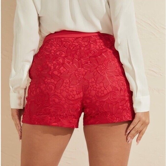 GUESS Marciano Shorts The Weekend Lace Applique Short Chenile Rose Red Classy 8 - Picture 14 of 14